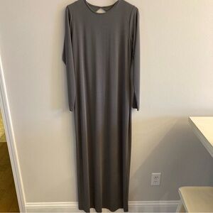 SKIMS SMOOTH LOUNGE LONG SLEEVE OPEN BACK DRESS IN GUNMETAL 2XL
